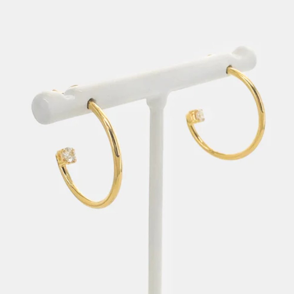 NEW 14K Gold Filled CZ Hoop Earrings - Picture 1 of 6